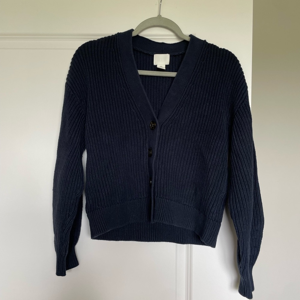 H&M Blue Cardigan Sweater V-Neck Knit